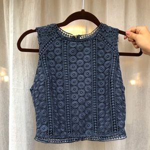 Abercrombie & Fitch Cropped Navy Lace Top